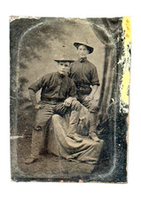 Antique 1/6th Plate Tintype Photo Spanish American Civil War Soldiers PAIR picture