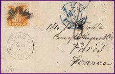 Scott #116 1869 10c Pictorial Cover Cold Spring NY to Paris 1870 Phantom Rate picture