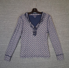 Chaps Womens Shirt M Blue Floral Cotton Ruffle Trim Cottage Prairie Capsule picture