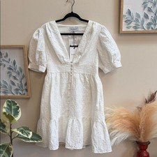 En Saison White Textured V-Neck Tiered Mini Dress picture
