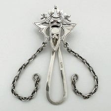 EDWARDIAN DOUBLE CHATELAINE CLIP OPENWORK STERLING SILVER BIRMINGHAM 1904 JW&S picture