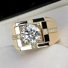 2.30 Ct Round-Cut E/VS1 Lab Grown Diamond Solitaire Man's Rings 14k Yellow Gold picture