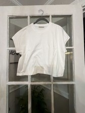 Zenana T-Shirt Size M White Short Sleeve Cropped Relaxed Fit picture