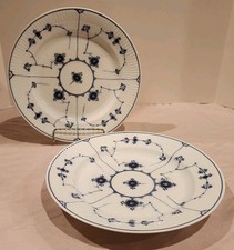 (2) Antique Royal Copenhagen Blue Fluted Plain Dinner Plates Old Mark 1850-1890 picture