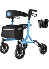 Walk Mate Rollator Walker w/ Seat Backrest All-Terrain Foldable Blue Seniors picture