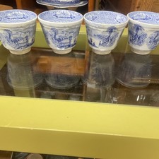 Wedgwood Columbia Blue Transferware 1848 Tea Cups No Handle Handle Less Set 4 picture