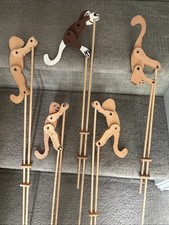 Antique 20s Mechanical Folk Art Wooden Acrobatic Monkey Toy Vintage Kinetic picture