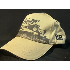 CAT Caterpillar Tractor Equipment Hat Khaki 100% Cotton Strapback Workwear Cap picture