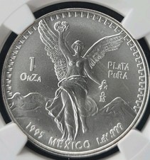 1995-Mo (MS68) Mexico 1oz Silver Libertad Onza NGC w/***BAG FRAGMENT*** picture