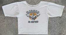 VINTAGE BIGGER IS BETTER GYM SHIRT 1989 CROPPED PULLOVER BODYBUILDING WORLD  picture