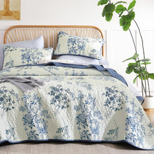 Blue Floral Quilt Set King,Botanical Leaf & Butterfly Pattern Bedspread Coverlet picture