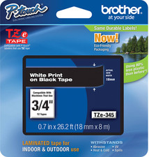 New Genuine Brother P-Touch TZe-345 White on Black Tape picture