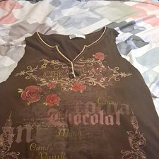 dressbarn Brown Floral Henley Sleeveless Knit Blouse 100% Cotton Women L picture