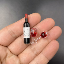 3PCS Miniature Wine Bottle 2 Glasses Dollhouse Bar Table Display Accessory picture