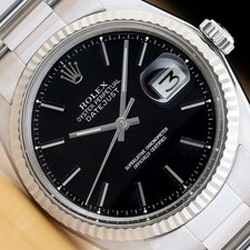ROLEX DATEJUST 1601 BLACK DIAL 18K WHITE GOLD STAINLESS STEEL OYSTER WATCH picture
