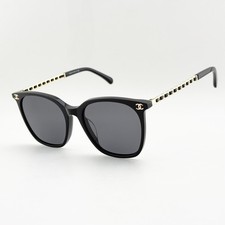 CHANEL CH3435 Square Sunglasses Black Gold Frame Grey Lens Unisex 54-20-145 picture