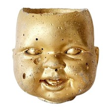 1960s Berenguer Baby Doll Head Sculpture Gold Paint Concrete/Plaster Vtg MCM SS picture