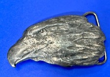 Gorgeous American Bald Eagle Head Cutout Pewter VTG 1989 Siskiyou Belt Buckle picture