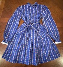 Vintage Miss Quality Girls Dress Blue Flowers 70s USA Cottage Size 6 picture