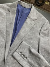 Bonobos 40R Slim Fit Gray Windowpane Blazer Wool Blazer Pockets Still Sown Shut picture
