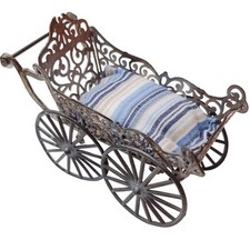 Unusual VTG Mid Century Silver Baby Carriage Miniature, 1950s Portugal Filigree picture