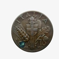 1938 R Italy - 10 Centesimi Vittorio Emanuele III Copper Coin KM #74 picture