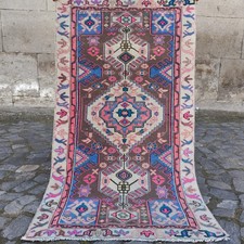 Vintage Caucasian handmade kitchen rug 2x4 mini runner oriental rug 2.3 x 4.1 ft picture