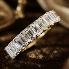 3.80 TCW Emerald Moissanite Half Eternity Engagement Ring 14K Yellow Gold Plated picture