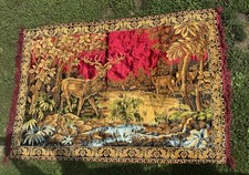 Vtg Mid Century Velvet Deer Tapestry Rug Large 72x48 Plush Stag Wall Hanging picture