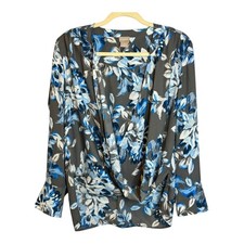 Chico's Blouse Women's Size Large Draped Floral lightweight Gray Blue Chicos 2 picture