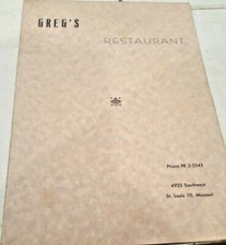 Vintage  Greg's  1960's Southwest Ave   Restaurant Menu St. Louis Missouri  picture