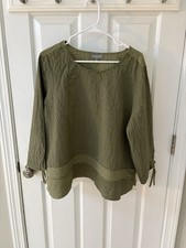 Habitat Large Green Blouse Striped Top Wearable Art To Wear Textured Lagenlook picture