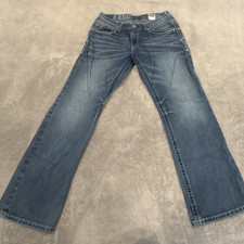 Ariat M4 Men's Blue Straight Leg Denim Jeans Regular Fit Mid Rise 5-Pocket Logo picture