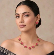 INDIAN BOLLYWOOD BRIDAL CHOKER NECKLACE GOLD PLATED WEDDING TEMPLE JEWELRY SET picture