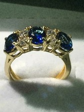 3.00 Ct Round Cut Natural Sapphire Diamond & Wedding Ring 14K Yellow Gold picture
