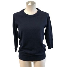 J. Crew Tippi Sweater Womens Small Navy Blue 100% Merino Wool 3/4 Sleeve Preppy picture