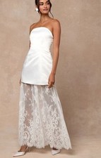 Lulus Winslet White Satin Sheer Hem Strapless Maxi Dress Size M NWT picture