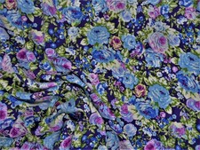 Challis Rayon Apparel Fabric Blue Yellow Lavender Green Navy Floral F404 picture