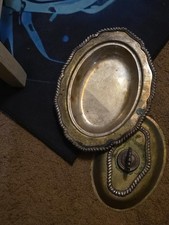 Antique Double Serving Dish Crossed-Key Hallmark Silverplate Convertible OBO picture
