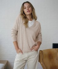 Jenni Kayne New Women's Flynn Cashmere V-Neck Oatmeal All Sizes Ships Free picture
