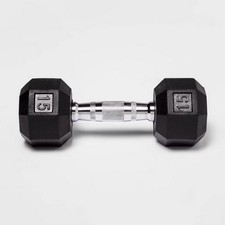 Hex Dumbbell 15lbs Black Rubber Coated, Chrome Handle Single Piece picture