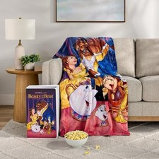 Disney Beauty and the Beast VHS Boxed Silk Touch Throw Blanket 50x70 NEW picture