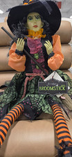 Halloween Witch Figurine Doll w/ Broomstick Tag 