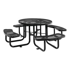 LAUCO 46-Inch Round Metal Picnic Table with Attached Benches, Black picture