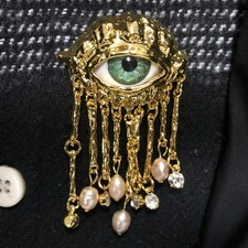 Vintage Evil Eye Brooch Pin Pearl Tassel Metal Badge Unisex Jewelry picture
