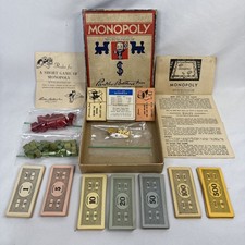 Parker Brothers Monopoly Game 1935 w/ Box, Rules, Cards, Wood Pieces NO BOARD picture