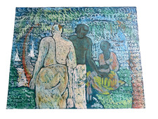 Vintage Signed Expressionist Gouache Charcoal Painting Figures Paper 16x20 1970 picture