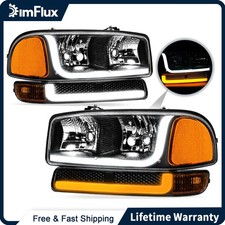 DimFlux LED DRL Headlights for 99-07 GMC Sierra 1500 99-06 Yukon Black Housing picture