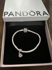 Pandora Pave Clear CZ Snake Chain Bracelet With One Pandora Rose Charm Size 17 picture