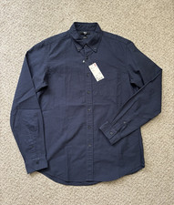 NEW Uniqlo Shirt Mens Size Medium Navy Blue Long Sleeve Oxford Button-Down Slim picture